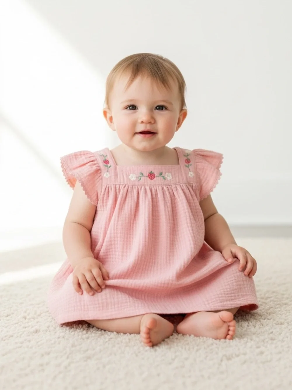 Carter's Pink Strawberry Embroidered Baby Dress & Bloomers Set